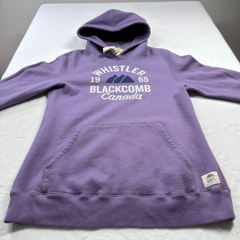 Roots Hoodie Women Large Purple Good‎ Whistler Blackcomb Canada Graphic